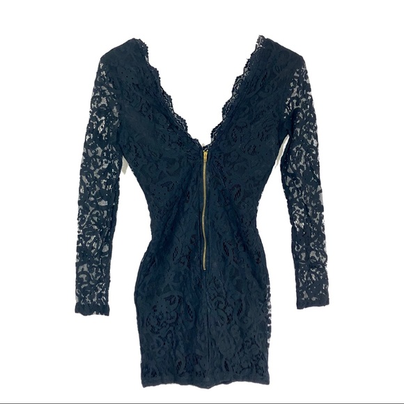 TOBI Lace Long Sleeve Mini Dress Deep V Sz Small - Picture 3 of 6